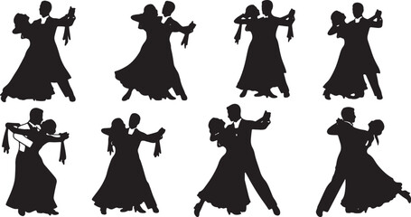 Set of Six Elegant Waltz Couple Silhouettes
