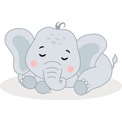 Cute Cartoon Elephant Baby Sleeping Peaceful Gray pachyderm with Closed Eyes and Pink Cheeks Peaceful Pose Translucent Background