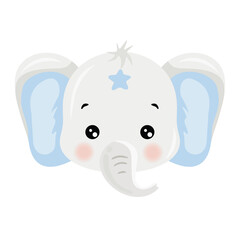 Cute Cartoon Elephant Head with Blue Star Accent and Soft Gray and White Colors