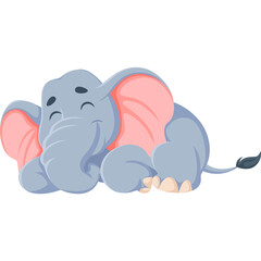 Cute Cartoon Elephant Sleeping Peacefully With Eyes Closed In A Relaxed Pose On Transparent Background
