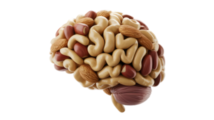 Brain Food Concept: Almonds and Nuts Forming Human Brain Shape Anatomy