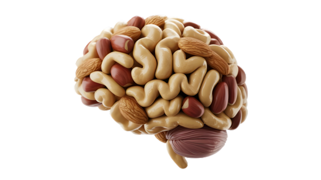 Brain Food Concept: Almonds and Nuts Forming Human Brain Shape Anatomy