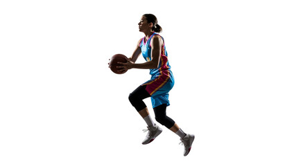 Dynamic Silhouette of a Female Basketball Player Isolated on White