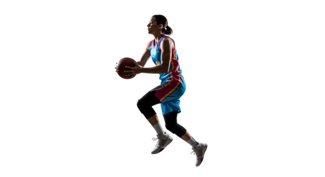 Dynamic Silhouette of a Female Basketball Player Isolated on White