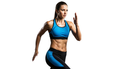 Determined woman sprints forward, focused on fitness and competition