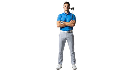 Focused golfer poses with club ready for a powerful swing session
