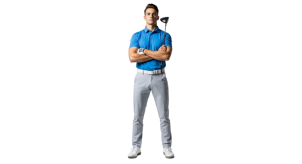Focused golfer poses with club ready for a powerful swing session