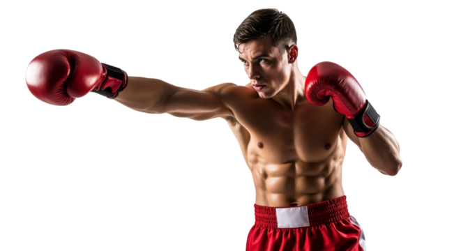 Intense boxer throwing a powerful punch, showcasing strength and agility