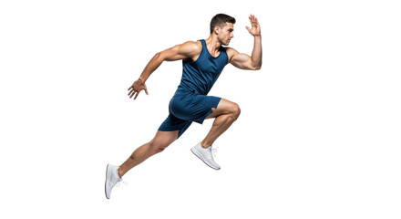 Dynamic Athlete Sprinter Powerfully Running Isolated on Pure White Canvas
