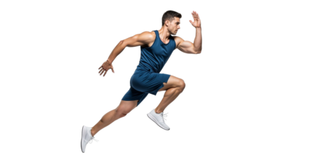 Dynamic Athlete Sprinter Powerfully Running Isolated on Pure White Canvas