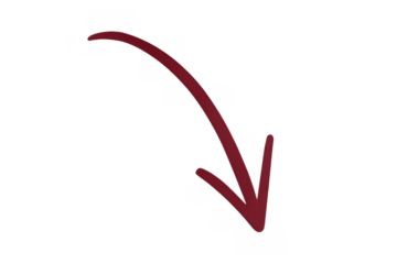 Hand-drawn red arrow with a curved shaft pointing downwards. Simple graphic design element for a variety of indications