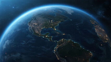 Obraz premium Space Earth Perspective Night Lights Globalization Technology Background