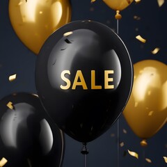 A glossy black balloon emblazoned with SALE