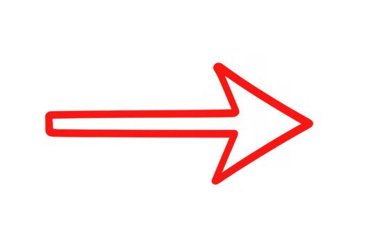 Red outline arrow pointing right on transparent background, showing direction, navigation, and next step