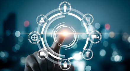 man pushing button on a touch screen interface