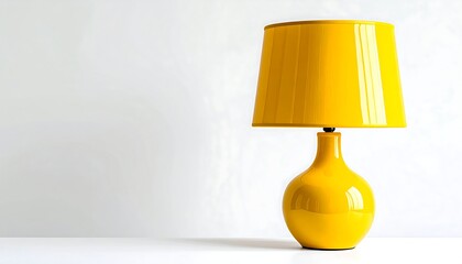 Bright yellow desk lamp on a white surface against a white backdrop