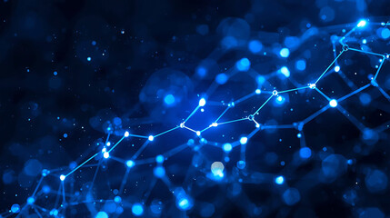 Abstract blue network connection and futuristic technology concept with glowing nodes in a dark environment