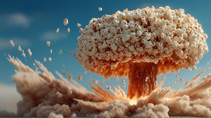 Surreal funny minimalistic mock-up of mushroom cloud shaped like actual mushroom creative concept whimsical design fantasy art illustration generated ai