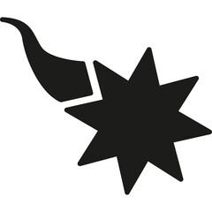 Black Silhouette Icon of a Shofar Blowing with Starburst Embellishment Isolated on White Background Simple Vector Graphic