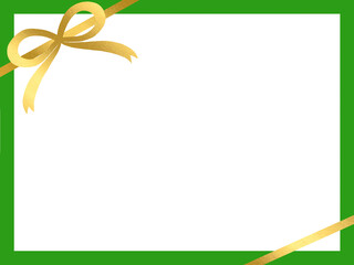 金のリボンが飾られた緑のフレーム背景素材