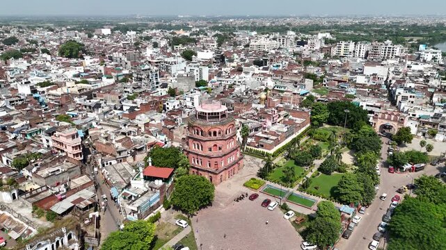 Aerial shot of Satkhanda at clock tower husainabad, Lucknow, Uttar Pradesh, India