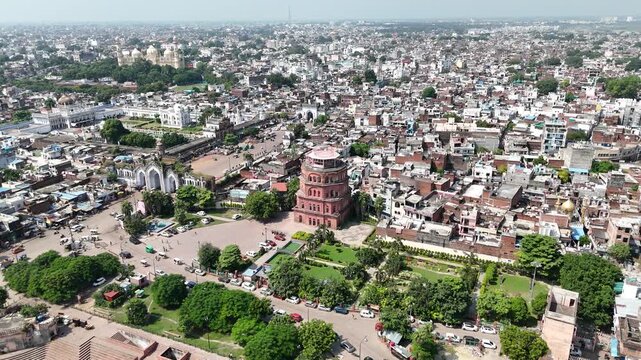 Aerial shot of Satkhanda at clock tower husainabad, Lucknow, Uttar Pradesh, India