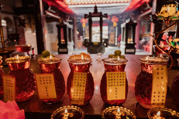 OIl lamps burning in the Chinese temple in Malaysia