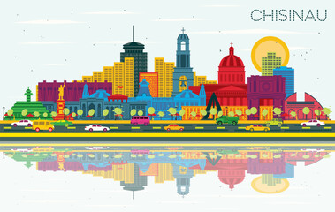 Chisinau Moldova City Skyline with color Buildings, Blue Sky and Reflections. Illustration. Business Travel and Tourism Concept with Historic Architecture. Chisinau Cityscape with Landmarks.