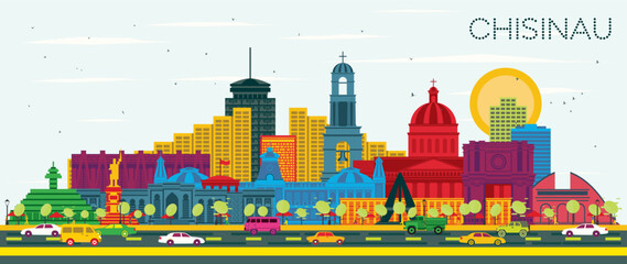 Chisinau Moldova City Skyline with color Buildings and Blue Sky. Illustration. Business Travel and Tourism Concept with Historic Architecture. Chisinau Cityscape with Landmarks.