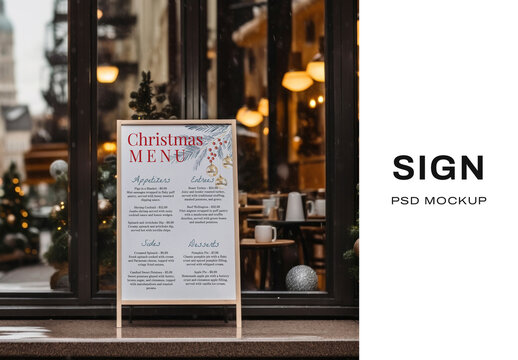 Christmas Menu Sign Mockup Psd