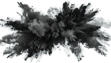 Explosive burst of black and white dust or pigment cloud