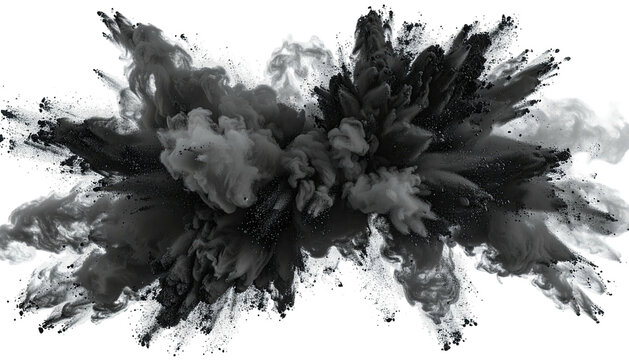 Explosive burst of black and white dust or pigment cloud