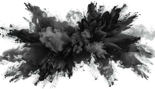 Explosive burst of black and white dust or pigment cloud