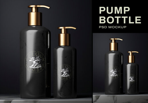 Elegant Black Pump Bottle Mockup Psd