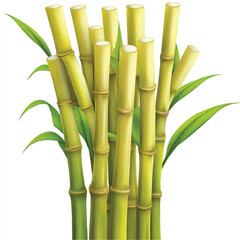 Fototapeta premium Green bamboo stalks with leaves growing in a natural environment.