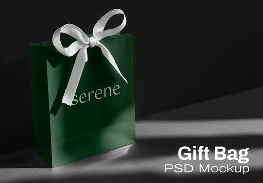 Elegant Green Gift Bag Mockup Psd