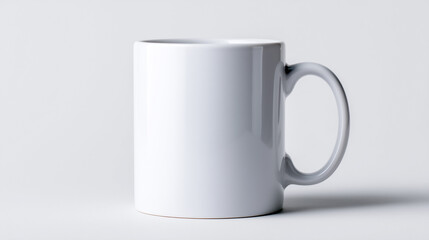 Fototapeta premium White ceramic coffee mug on seamless white hero background, ultra-clean