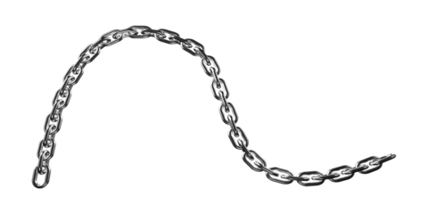Abstract metallic chain link curve abstract art industrial texture element isolated on transparent background