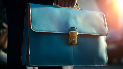 A professional hand holding a business briefcase as a symbol of career readiness and corporate confidence, representing responsibility mobility and executive lifestyle.
