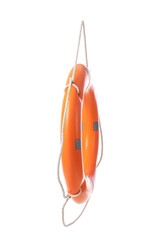 Lifebuoy ring hanging on white background