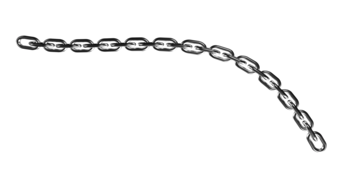 Shiny metal chain links forming a curved line connected symbolizing strength and connection isolated on transparent background