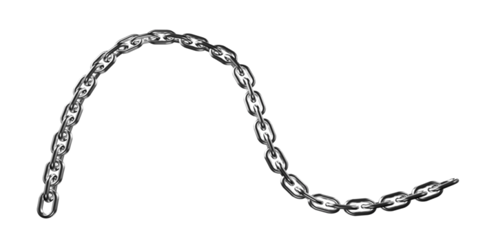 Abstract metallic chain link curve abstract art industrial texture element isolated on transparent background