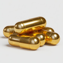 Naklejka premium Golden capsules close-up showing their shiny surface and shape