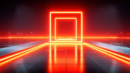 Bright Neon Square Shaped Lights on Modern Floor