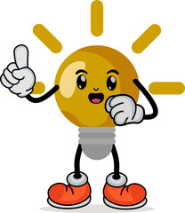 cartoon light bulb with gesture of finding an idea. Bulb got an idea cartoon. cute cartoon light bulb Mascot