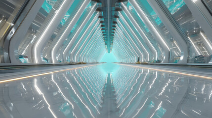 Futuristic corridor with sleek and shiny metallic design