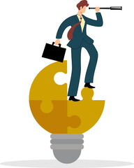 businessman leadership finding idea with light bulb idea concept. business idea concept. business strategy. problem solving concept. solving business difficulties