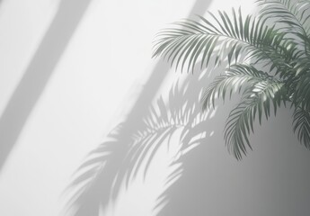 Palm leaves casting shadows on a bright, white wall