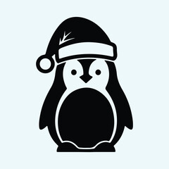 Vector Cute penguin wearing a christmas hat silhouette illustration