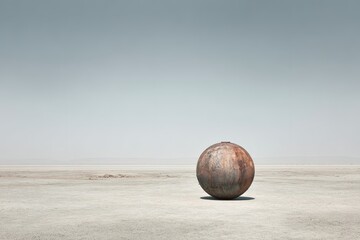 Rusty Sphere in Empty Desert Landscape